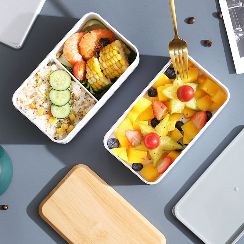 Japanese-style Wood Grain Lunch Box Double-layer Sealed Leak-proof Microwave Lunch Box Tableware Office Worker Student Lunch Box