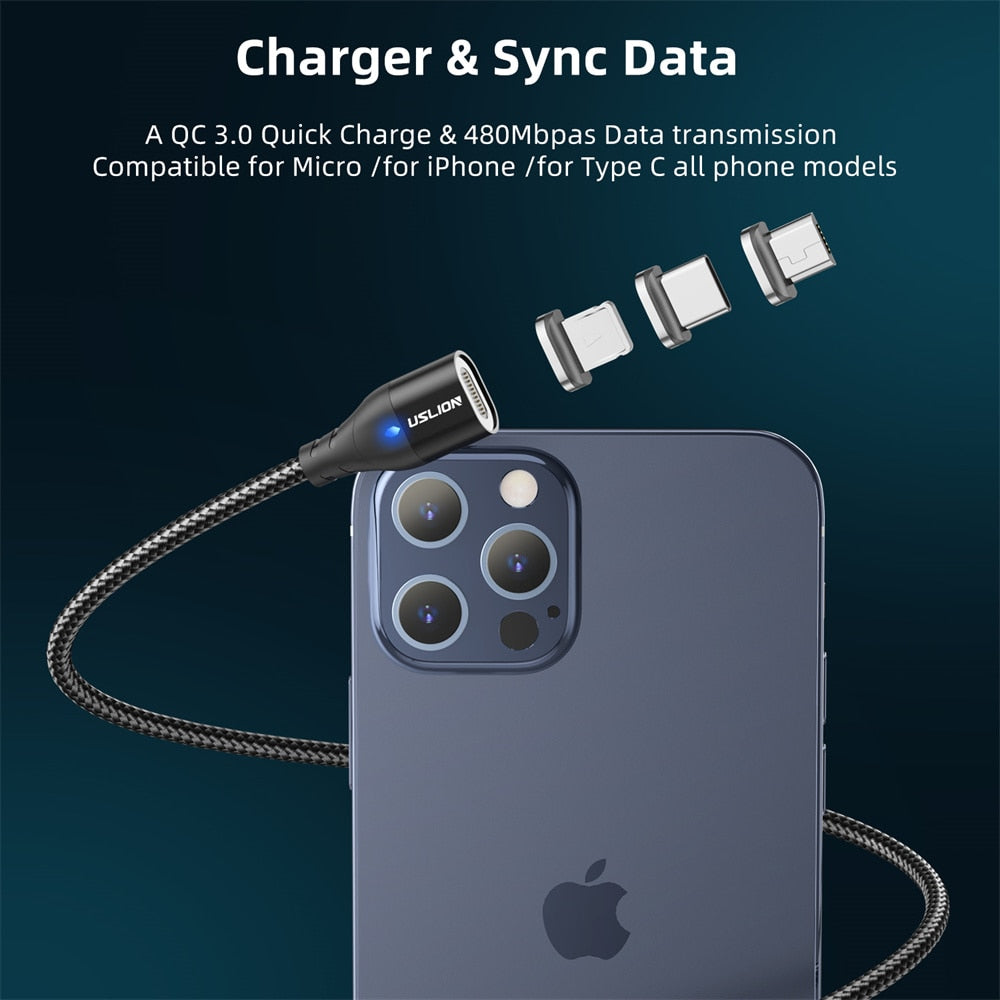 USLION 5A Magnetic Cable Micro USB Type C Fast Charging Phone  Data Wire Magnet Charger For iPhone 13 12 Pro Max Samsung Xiaomi