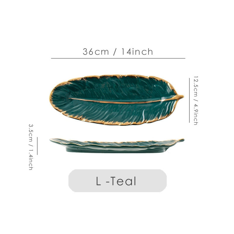 White Banana Leaf Shape Ceramic Plate Gold Porcelain Dessert Jewelry Plates Dish Dinnerware Sushi Tableware Feather Storage Tray