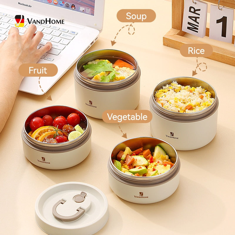 VandHome Thermal Lunch Box 18/8 Stainless Steel Bento Box Portable Leak-Proof Food Container For Kids School Picnic Food Box