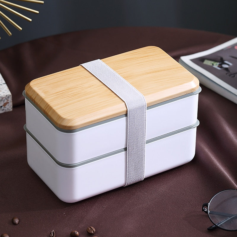 Japanese-style Wood Grain Lunch Box Double-layer Sealed Leak-proof Microwave Lunch Box Tableware Office Worker Student Lunch Box