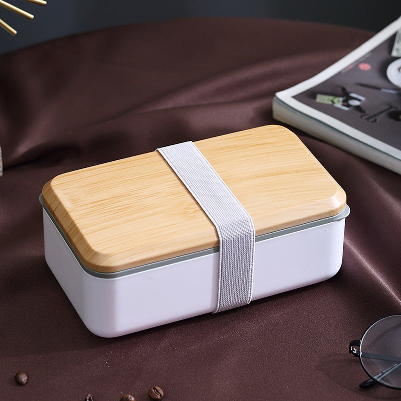 Japanese-style Wood Grain Lunch Box Double-layer Sealed Leak-proof Microwave Lunch Box Tableware Office Worker Student Lunch Box