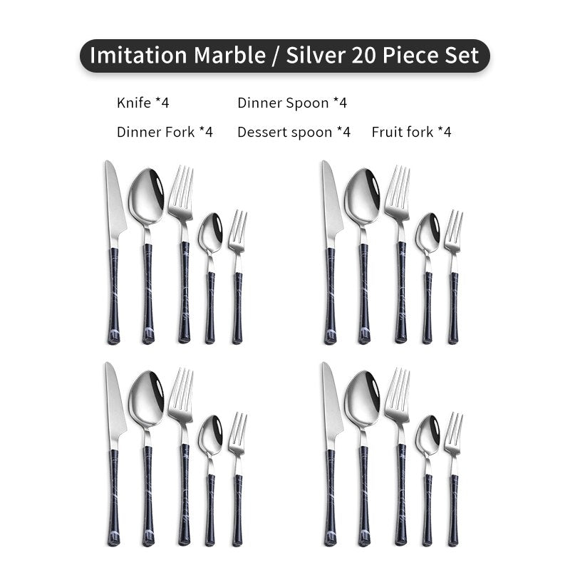 WORTHBUY 5/20/30 Pcs Gold Cutlery Set Stainless Steel Knife Fork Spoon Dinner Set With Wood Grain Handle Kitchen Tableware Set